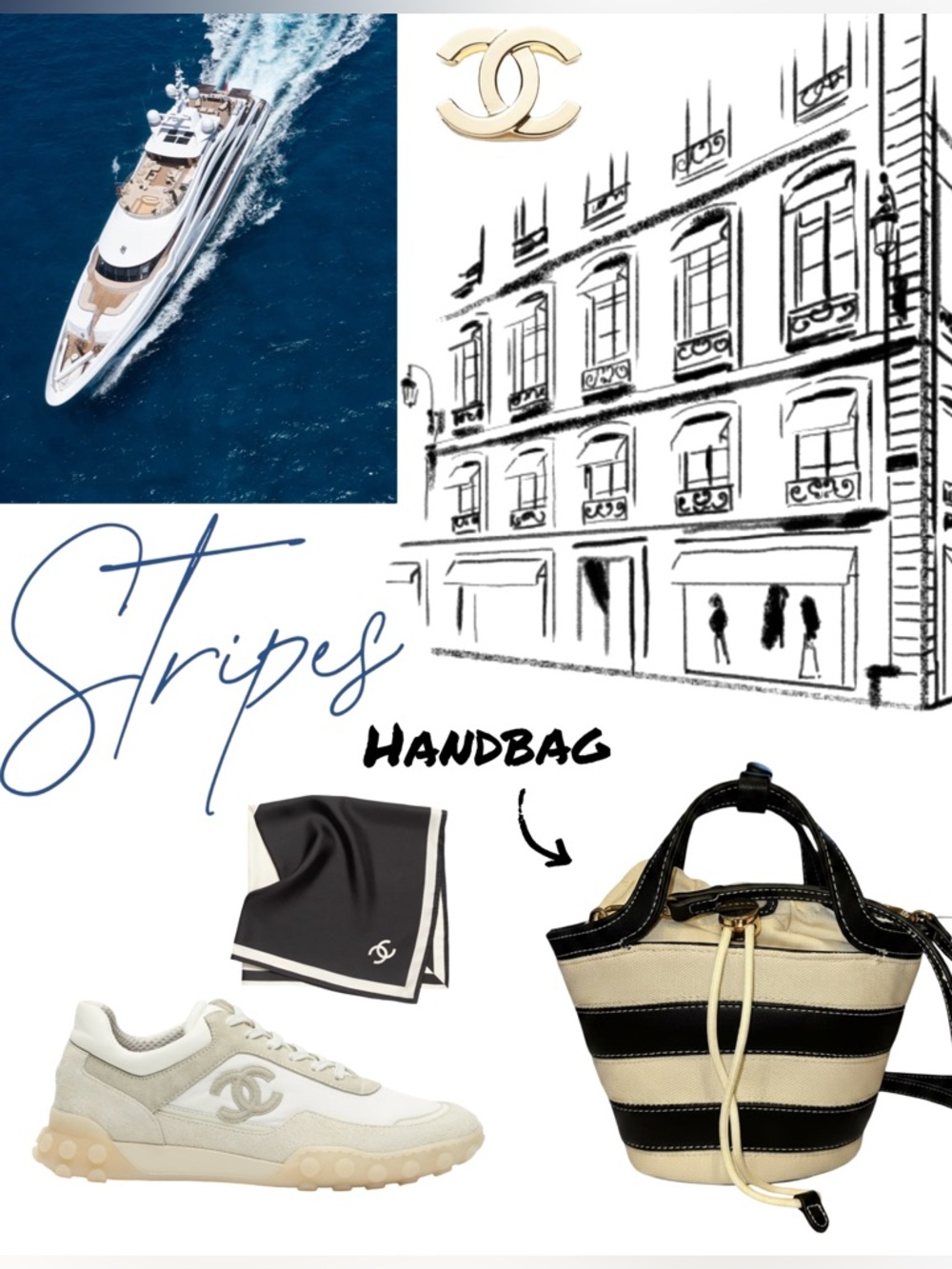 Black & Cream Striped Drawstring Mini Bucket Crossbody Bag